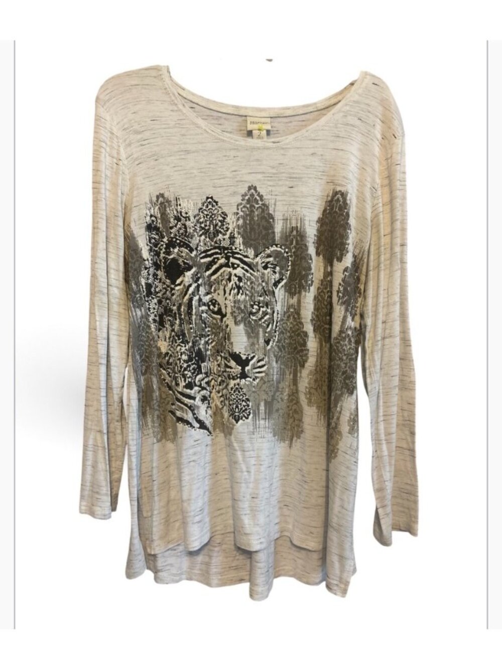 Zenergy by Chicos Long Oversized Tunic Rivet Tiger top Size 2 or XL